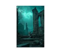 LXPPLSYY A Silent Raccoon Exploring Forgotten Ruins Under A Ghostly Teal Sky Heavy with Invisible Memories. Wall Art Mural Modern Decoration Hanging Art Poster 12x18inch(30x45cm)