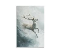 LXPPLSYY A Silver Horned Deer Gliding Above Rivers, Hooves Painting Mist Into Shape Wall Art Mural Modern Decoration Hanging Art Poster 08x12inch(20x30cm)