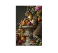 LXPPLSYY A Squirrel on A Marble Pedestal, Surrounded by Fruit And Flowers in Still-life Renaissance Detail Wall Art Mural Modern Decoration Hanging Art Poster 24x36inch(60x90cm)