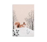 LXPPLSYY A Squirrel Sliding Down A Snowy Hill, Minimalist Light Pink Background Wall Art Mural Modern Decoration Hanging Art Poster 16x24inch(40x60cm)