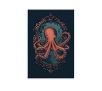 LXPPLSYY A Tattoo-style Octopus Brushing All Tentacles in The Mirror Wall Art Mural Modern Decoration Hanging Art Poster 24x36inch(60x90cm)