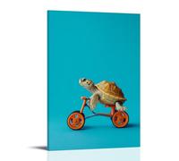 LXPPLSYY A Turtle Riding A Small Tricycle, Minimalist Blue Background Wall Art Mural Modern Decoration Hanging Art Poster 16x24inch(40x60cm)
