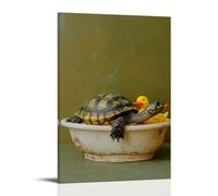 LXPPLSYY A Turtle Slowly Relaxing with A Rubber Duck in A Deep Tub, Flat Olive Background Wall Art Mural Modern Decoration Hanging Art Poster 12x18inch(30x45cm)