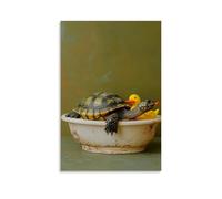 LXPPLSYY A Turtle Slowly Relaxing with A Rubber Duck in A Deep Tub, Flat Olive Background Wall Art Mural Modern Decoration Hanging Art Poster 12x18inch(30x45cm)