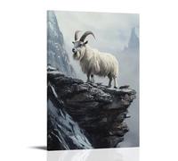 LXPPLSYY A Wild Goat Standing Atop Rocky Cliffs, Beard Fluttering Under A Muted Ash-blue Sky of Solitude. Wall Art Mural Modern Decoration Hanging Art Poster 12x18inch(30x45cm)