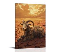 LXPPLSYY A Wise Old Goat Resting near Cracked Earth, Its Horns Curling Upward over A Flat Clay-red Horizon. Wall Art Mural Modern Decoration Hanging Art Poster 08x12inch(20x30cm)