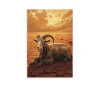 LXPPLSYY A Wise Old Goat Resting near Cracked Earth, Its Horns Curling Upward over A Flat Clay-red Horizon. Wall Art Mural Modern Decoration Hanging Art Poster 08x12inch(20x30cm)