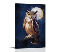 LXPPLSYY A Wise Owl Painted in Subtle Brown And White Tones, Perched Against A Moonlit Indigo Background. Wall Art Mural Modern Decoration Hanging Art Poster 12x18inch(30x45cm)