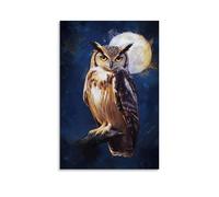 LXPPLSYY A Wise Owl Painted in Subtle Brown And White Tones, Perched Against A Moonlit Indigo Background. Wall Art Mural Modern Decoration Hanging Art Poster 08x12inch(20x30cm)