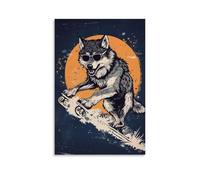 LXPPLSYY A Wolf Speed Skating with Sunglasses, Solid Slate Background Wall Art Mural Modern Decoration Hanging Art Poster 08x12inch(20x30cm)