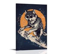 LXPPLSYY A Wolf Speed Skating with Sunglasses, Solid Slate Background Wall Art Mural Modern Decoration Hanging Art Poster 16x24inch(40x60cm)