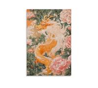 LXPPLSYY Animal Mural- Golden Qilin Among Peony Gardens Wall Art Mural Modern Decoration Hanging Art Poster 16x24inch(40x60cm)