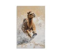 LXPPLSYY Animal Oil Painting - A Camel Snowboarding through A Desert Blizzard, Warm Oil-cool Blend, Clean Beige Backdrop Wall Art Mural Modern Decoration Hanging Art Poster 20x30inch(50x75cm)