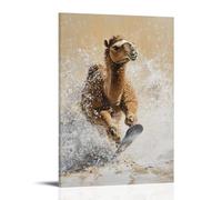 LXPPLSYY Animal Oil Painting - A Camel Snowboarding through A Desert Blizzard, Warm Oil-cool Blend, Clean Beige Backdrop Wall Art Mural Modern Decoration Hanging Art Poster 08x12inch(20x30cm)