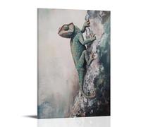 LXPPLSYY Animal Oil Painting - A Chameleon Climbing A Mountain Wall in Full Gear, Artistic Brushwork, Solid Fog-gray Background Wall Art Mural Modern Decoration Hanging Art Poster 08x12inch(20x30cm)