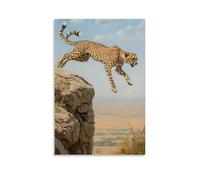 LXPPLSYY Animal Oil Painting- A Cheetah Base-jumping from A Rocky Outcrop over A Savannah Below Wall Art Mural Modern Decoration Hanging Art Poster 16x24inch(40x60cm)