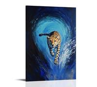 LXPPLSYY Animal Oil Painting - A Cheetah Dashing through A Neon Tunnel, Speed Blur Oil Strokes, Midnight Blue Background Wall Art Mural Modern Decoration Hanging Art Poster 20x30inch(50x75cm)
