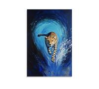 LXPPLSYY Animal Oil Painting - A Cheetah Dashing through A Neon Tunnel, Speed Blur Oil Strokes, Midnight Blue Background Wall Art Mural Modern Decoration Hanging Art Poster 24x36inch(60x90cm)