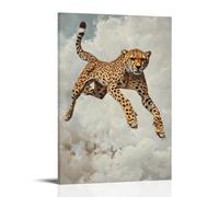 LXPPLSYY Animal Oil Painting - A Cheetah Leaping from A Plane Mid-dive, Speed-focused Oil Texture, Pale Cloud Background Wall Art Mural Modern Decoration Hanging Art Poster 08x12inch(20x30cm)