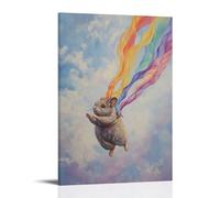 LXPPLSYY Animal Oil Painting - A Chinchilla Skydiving with Rainbow Streamers, Pastel Storm Oil Flow, Flat Pale Lilac Wall Art Mural Modern Decoration Hanging Art Poster 12x18inch(30x45cm)