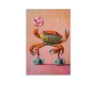 LXPPLSYY Animal Oil Painting - A Crab on Inline Skates Holding Lollipops, Quirky Oil Texture, Flat Pink-orange Backdrop Wall Art Mural Modern Decoration Hanging Art Poster 24x36inch(60x90cm)