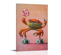 LXPPLSYY Animal Oil Painting - A Crab on Inline Skates Holding Lollipops, Quirky Oil Texture, Flat Pink-orange Backdrop Wall Art Mural Modern Decoration Hanging Art Poster 08x12inch(20x30cm)
