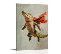 LXPPLSYY Animal Oil Painting - A Crocodile Skydiving in A Superhero Cape, Oil Strokes with Motion, Flat Light Gray Background Wall Art Mural Modern Decoration Hanging Art Poster 08x12inch(20x30cm)