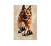 LXPPLSYY Animal Oil Painting - A Dog Sliding Across Marble with Roller Shoes, Oil Gloss Effect, Light Tan Background Wall Art Mural Modern Decoration Hanging Art Poster 24x36inch(60x90cm)
