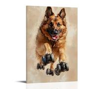 LXPPLSYY Animal Oil Painting - A Dog Sliding Across Marble with Roller Shoes, Oil Gloss Effect, Light Tan Background Wall Art Mural Modern Decoration Hanging Art Poster 12x18inch(30x45cm)