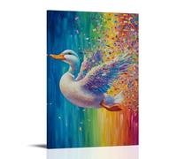LXPPLSYY Animal Oil Painting - A Duck Flying with Confetti Jetpack, Party Oil Energy, Solid Rainbow Backdrop Wall Art Mural Modern Decoration Hanging Art Poster 16x24inch(40x60cm)