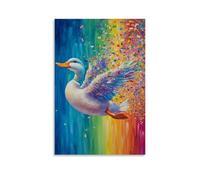 LXPPLSYY Animal Oil Painting - A Duck Flying with Confetti Jetpack, Party Oil Energy, Solid Rainbow Backdrop Wall Art Mural Modern Decoration Hanging Art Poster 20x30inch(50x75cm)