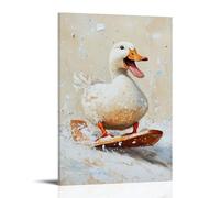 LXPPLSYY Animal Oil Painting - A Duck Sledding with Wild Joy, Humorous Oil Tone, Warm Cream Background Wall Art Mural Modern Decoration Hanging Art Poster 20x30inch(50x75cm)