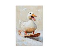 LXPPLSYY Animal Oil Painting - A Duck Sledding with Wild Joy, Humorous Oil Tone, Warm Cream Background Wall Art Mural Modern Decoration Hanging Art Poster 24x36inch(60x90cm)