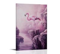 LXPPLSYY Animal Oil Painting - A Flamingo Parkouring between Floating Islands, Soft Fantasy Tones, Pale Violet Backdrop Wall Art Mural Modern Decoration Hanging Art Poster 24x36inch(60x90cm)