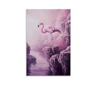 LXPPLSYY Animal Oil Painting - A Flamingo Parkouring between Floating Islands, Soft Fantasy Tones, Pale Violet Backdrop Wall Art Mural Modern Decoration Hanging Art Poster 24x36inch(60x90cm)