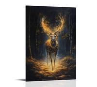 LXPPLSYY Animal Oil Painting A Forest Spirit Deer with Glowing Antlers Steps Through The Silence of Time Wall Art Mural Modern Decoration Hanging Art Poster 24x36inch(60x90cm)