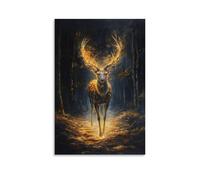 LXPPLSYY Animal Oil Painting A Forest Spirit Deer with Glowing Antlers Steps Through The Silence of Time Wall Art Mural Modern Decoration Hanging Art Poster 20x30inch(50x75cm)