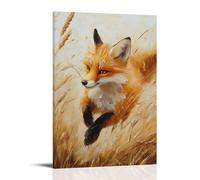 LXPPLSYY Animal Oil Painting - A Fox Chasing Wind through A Field, Brushy Fur Motion, Soft Golden Wheat Background Wall Art Mural Modern Decoration Hanging Art Poster 20x30inch(50x75cm)