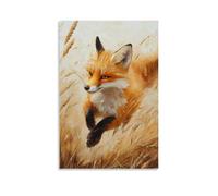 LXPPLSYY Animal Oil Painting - A Fox Chasing Wind through A Field, Brushy Fur Motion, Soft Golden Wheat Background Wall Art Mural Modern Decoration Hanging Art Poster 12x18inch(30x45cm)