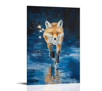 LXPPLSYY Animal Oil Painting - A Fox Roller-skating with Sparklers in Paw, Night Oil Reflections, Clean Midnight Blue Backdrop Wall Art Mural Modern Decoration Hanging Art Poster 24x36inch(60x90cm)