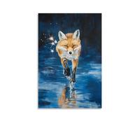 LXPPLSYY Animal Oil Painting - A Fox Roller-skating with Sparklers in Paw, Night Oil Reflections, Clean Midnight Blue Backdrop Wall Art Mural Modern Decoration Hanging Art Poster 20x30inch(50x75cm)