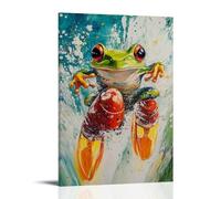 LXPPLSYY Animal Oil Painting - A Frog Racing with Rocket Boots, Extreme Cartoon Energy, Flat Acid Green Background Wall Art Mural Modern Decoration Hanging Art Poster 12x18inch(30x45cm)