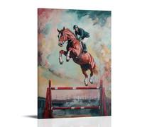 LXPPLSYY Animal Oil Painting- A Horse Doing Vault Tricks with Its Rider in A Surreal Dreamlike Stadium Wall Art Mural Modern Decoration Hanging Art Poster 12x18inch(30x45cm)