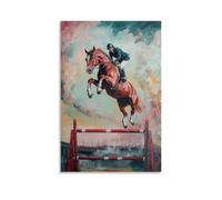 LXPPLSYY Animal Oil Painting- A Horse Doing Vault Tricks with Its Rider in A Surreal Dreamlike Stadium Wall Art Mural Modern Decoration Hanging Art Poster 08x12inch(20x30cm)