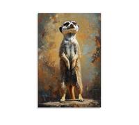 LXPPLSYY Animal Oil Painting- A Meerkat Standing Guard during A Team Relay Race, Eyes Scanning Wall Art Mural Modern Decoration Hanging Art Poster 16x24inch(40x60cm)