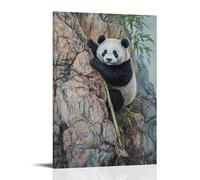 LXPPLSYY Animal Oil Painting- A Panda Scaling A Rock Wall Shaped Like A Bamboo Shoot with Quiet Focus Wall Art Mural Modern Decoration Hanging Art Poster 20x30inch(50x75cm)