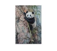 LXPPLSYY Animal Oil Painting- A Panda Scaling A Rock Wall Shaped Like A Bamboo Shoot with Quiet Focus Wall Art Mural Modern Decoration Hanging Art Poster 12x18inch(30x45cm)