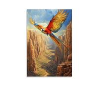 LXPPLSYY Animal Oil Painting- A Parrot Hang Gliding over A Canyon, Feathers Catching The Wind. Wall Art Mural Modern Decoration Hanging Art Poster 16x24inch(40x60cm)