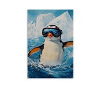 LXPPLSYY Animal Oil Painting- A Penguin Jet Skiing through Icy Waters, Icebergs Reflected in Goggles Wall Art Mural Modern Decoration Hanging Art Poster 12x18inch(30x45cm)