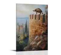 LXPPLSYY Animal Oil Painting- A Turtle Climbing A Stone Fortress Wall in A Medieval Challenge Race Wall Art Mural Modern Decoration Hanging Art Poster 24x36inch(60x90cm)